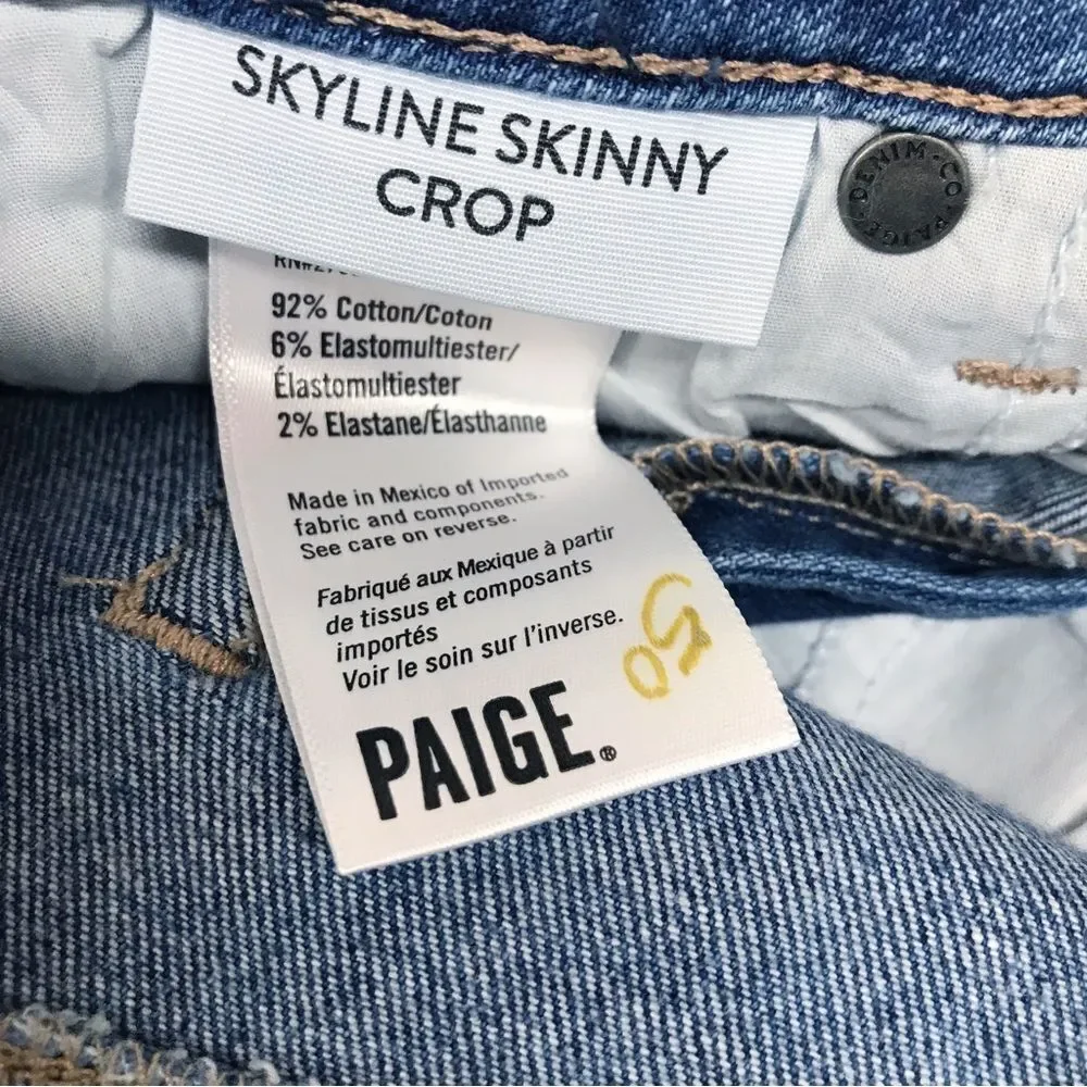 PAIGE Skyline Skinny Crop Jean North Star Distressed Medium Wash Size 24 New‎